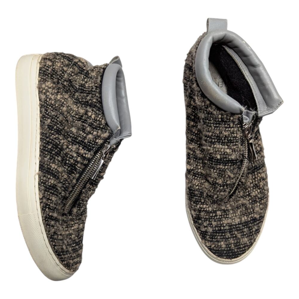 Diemme Fontesi Gray Wool Tweed Side Zip Casual Mid-Top Sneakers EU 40 US 9